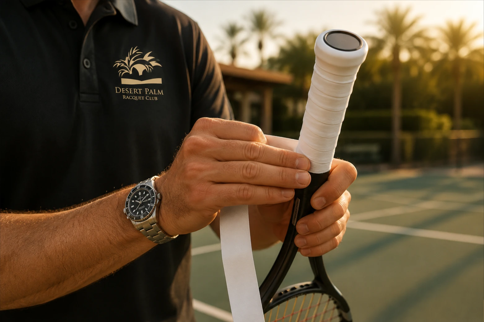Replacing overgrip at Desert Palm Racquet Club